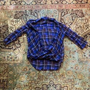Babaton 100% Silk Navy Plaid Blouse